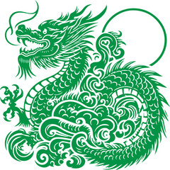 Fototapeta premium Green dragon, vector illustration for Chinese calendar new year. Isolated on white background.