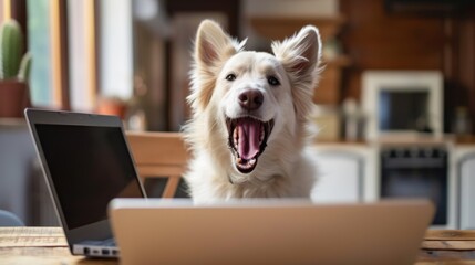 Fototapeta premium Happy Dog with Laptop