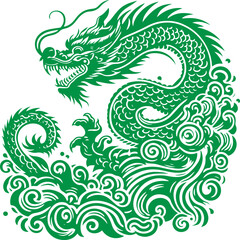 Green dragon, vector illustration for Chinese calendar new year. Isolated on white background.