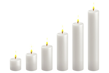 White candle, small to tall, isolated on transparent or white background, png
