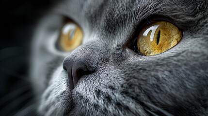 close up of a grey british short hair cat