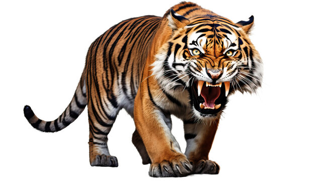 Ferocious tiger on a white background