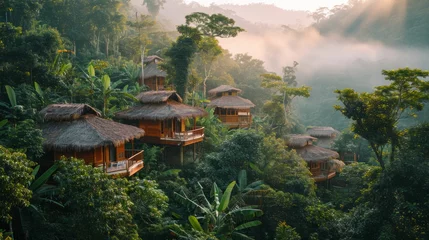 Fototapeten A sustainable eco-lodge nestled in a dense jungle. © Manyapha