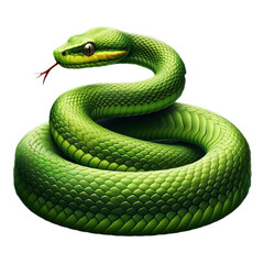 green snake isolated on white or transparent background, PNG