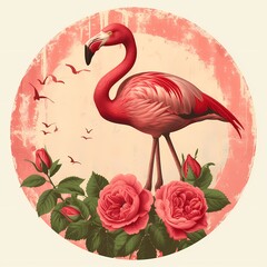 Vintage pink flamingo frame and border background