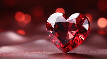 red heart-shaped diamond on a red background space 