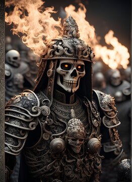 Skull warriors of ancient times carrying out an attack.