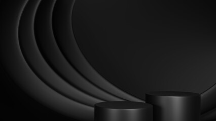 3D Rendering abstract curve with podium Black background wave