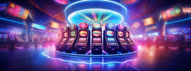 Casino Slot Games Playing Concept 3D Illustration. One Armed Bandit Slot Machine Closeup. - obrazy, fototapety, plakaty