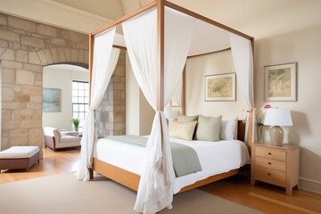 Fototapeta na wymiar stonewalled bedroom with canopy bed