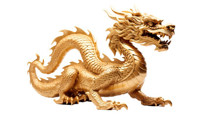 golden dragon statue on white background