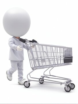 3d small people with a store cart. 3d image. Isolated white background