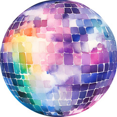 Watercolor rainbow disco ball Illustration. Colorful party ball. Mirror glass ball. Let s party