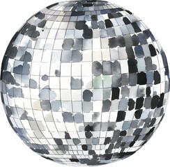 Watercolor silver disco ball Illustration. Colorful party ball. Mirror glass ball. Let s party