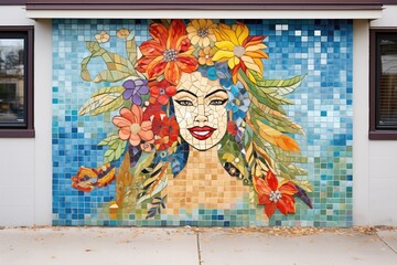 mosaic tile mural on an urban street wall