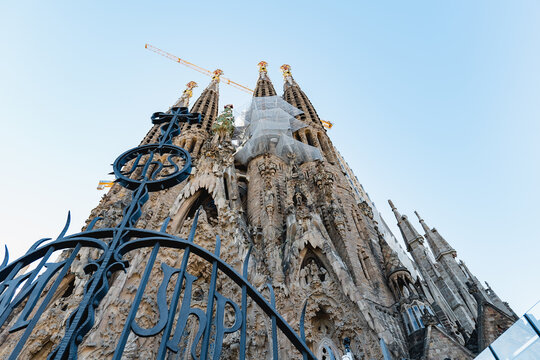 overhead image of the façade of the Basilica of the Sagrada Família