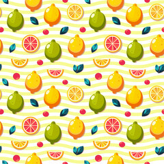 vector pattern lemon, leaves, slices, sour, yellow