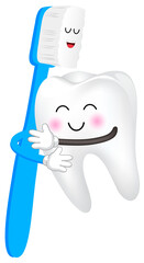 Cute cartoon tooth character hug with brush. Happy valentine's day. Illustration