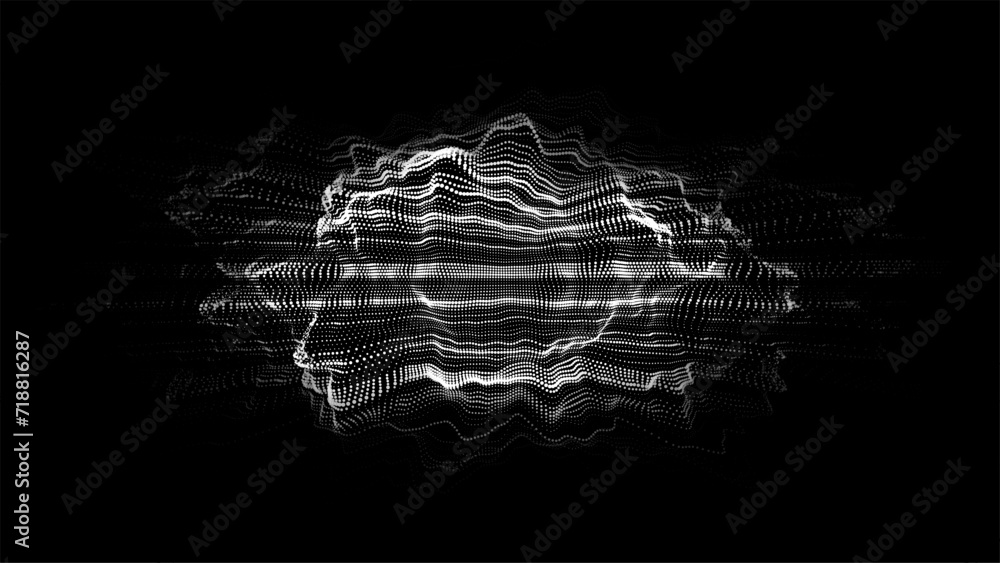 Aufkleber Abstract digital circle wave on black background. Big data visualization. Analytics representation. Vector sphere with explosion of bright particles.