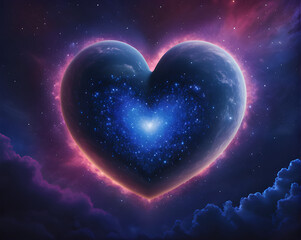 Heart In Indigo Cosmic Sky. concept of love, valentine