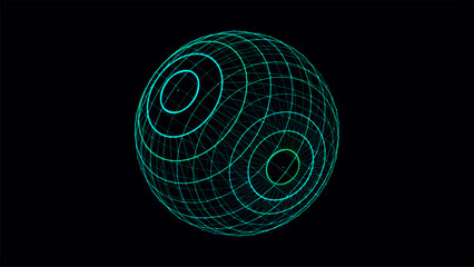 Abstract blue sphere with connecting dots and lines. Wireframe technology sphere. Big data visualization. Vector illustration.