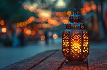 lantern on wooden table