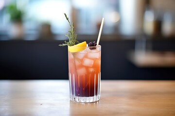 blackcurrant soda in a clear glass with a bendable straw