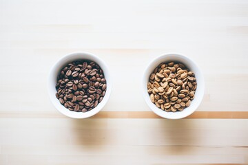 light roasted and dark roasted beans side by side