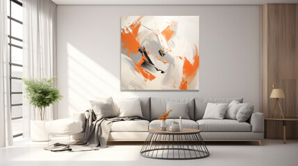 Modern Abstract Art Background white orange grey, interior, chair, room, furniture, table, home, design, sofa, wall, armchair, floor, house, hotel, living, decoration, indoor, indoors, lamp, old