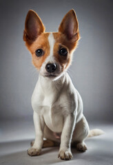 Portrait of a fox terrier puppy dog against studio background