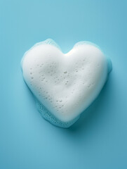 Photography of White Soap or Bubble Bath Foam in a Heart Shape Set Against a Blue Background