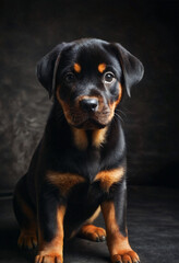 Portrait of a black rottweiler puppy