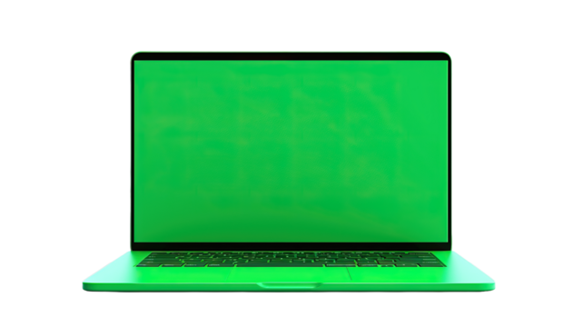laptop with green screen on a white background