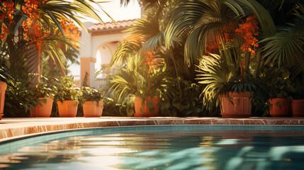Obraz na płótnie Canvas Mediterranean summer pool. AI generated image.
