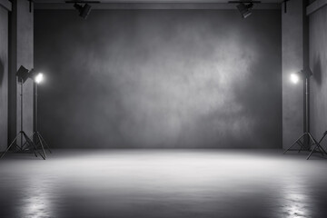 Gray Studio Concrete Room Background with Spotlight for Photography - obrazy, fototapety, plakaty