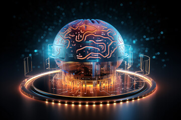 Holographic Brain, Futuristic Technology Concept Art