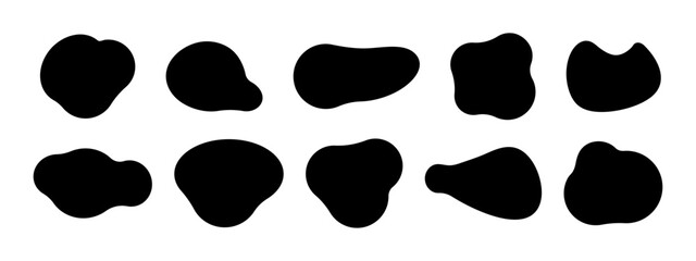 set of black vector abstract fluid liquid shapes offer speech bubble