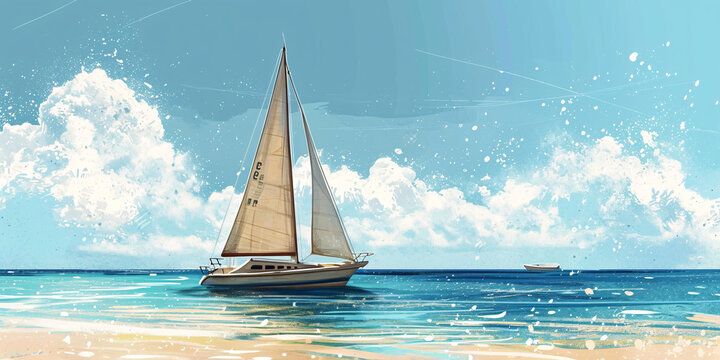 Sail Away: A Beautiful Illustration of a Sailboat Cruising the Crystal Clear Waters Under the Bright Blue Sky
