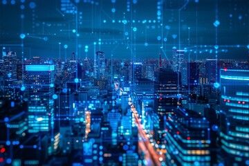 日本の都市とネットワークのイメージ（テクノロジー・データ通信・スマートシティ・ビッグデータ）