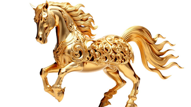 Golden horse Pegasus isolated on white background. 3D Rendering