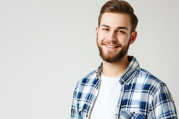 Obraz premium closeup shot of happy young man posing on white isolated background