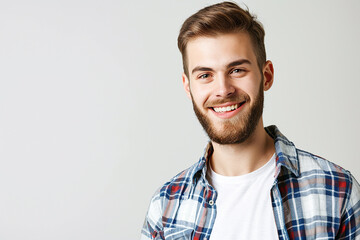 Obraz premium closeup shot of happy young man posing on white isolated background