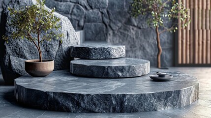 Realistic 3D stone theme podium for product display for products " ai generated "