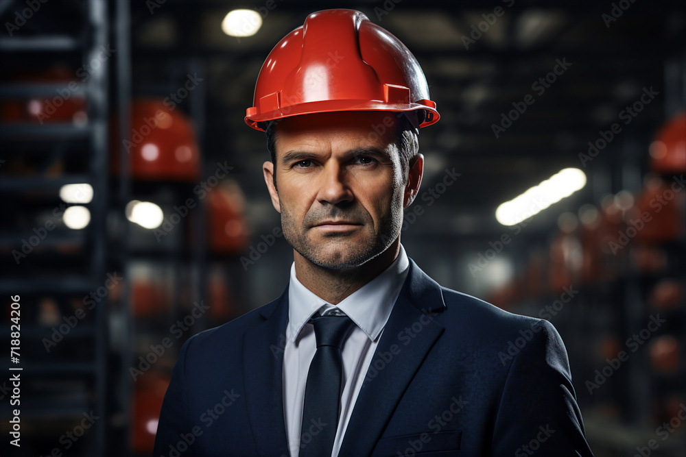 Poster generative ai picture of professional engineer worker wearing uniform in factory generative ai