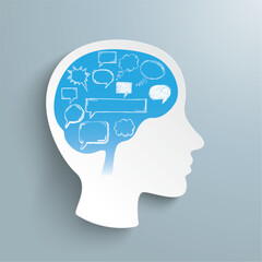 Human Head Brain Speech Bubbles Blue