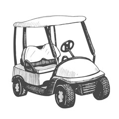 Golf cart in sketch style. Black and white hand-drawn illustration. - 718824805