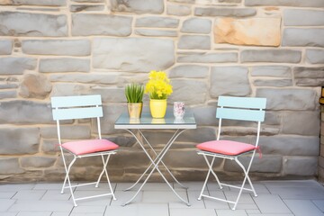 bistro set on stone wall terrace