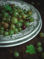 Close up shot of green gooseberries in a plate