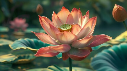 Whimsical 3D lotus flower render, close-up, with digital enhancements for enchantment and wonder. --ar 16:9 --v 6.0 - Image #3 @Talha