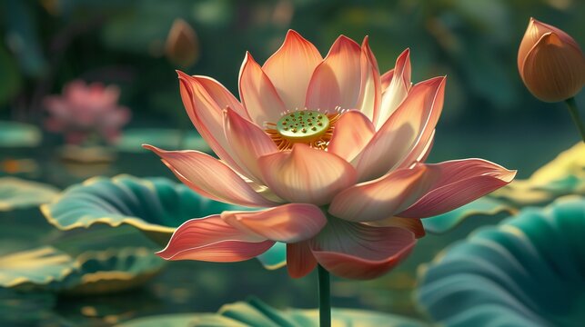 Whimsical 3D lotus flower render, close-up, with digital enhancements for enchantment and wonder. --ar 16:9 --v 6.0 - Image #3 @Talha